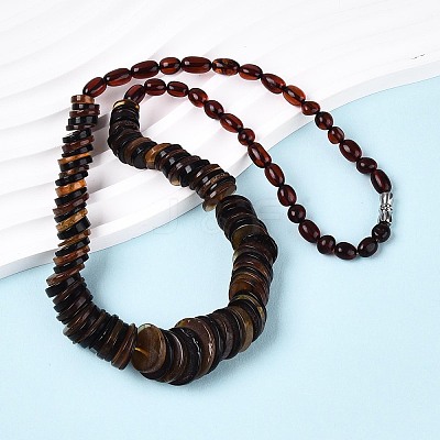 Natural Amber Disc and Rice Graduated Beaded Necklaces NJEW-T019-08-1