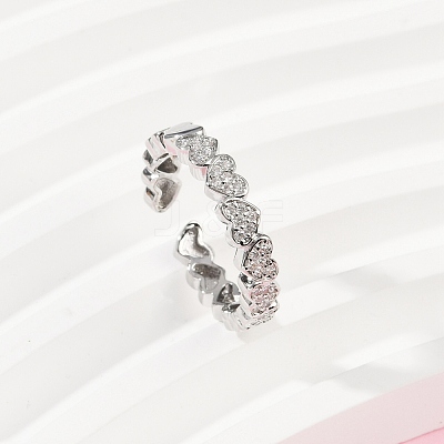 Brass Micro Pave Cubic Zirconia Cuff Rings for Women RJEW-F182-03P-1