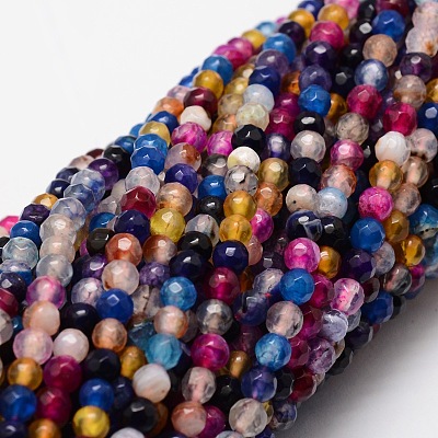 Faceted Natural Agate Round Beads Strands G-E318C-4mm-01-1
