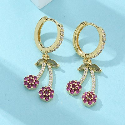 Brass Cubic Zirconia Hoop Earrings EJEW-R016-16G-1