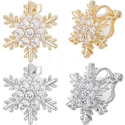 2 Pairs 2 Colors Brass Micro Pave 3A Clear Cubic Zirconia Clip-on Earrings EJEW-BBC0001-59-1