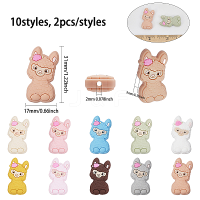 20Pcs 10 Colors Alpaca Food Grade Eco-Friendly Silicone Focal Beads SIL-CA0002-75-1