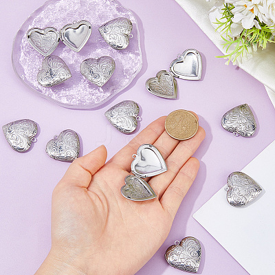 12Pcs Stainless Steel Locket Pendants STAS-DC0017-43-1