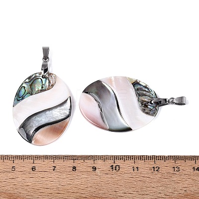 Natural Abalone Shell & Black Lip Shell & Pink Shell Pendants SSHEL-B003-06P-04-1