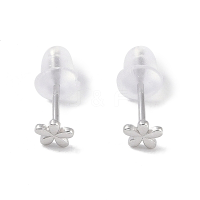 Anti-Tarnish Rhodium Plated 999 Fine Silver Flower Stud Earrings for Women EJEW-S215-02P-1