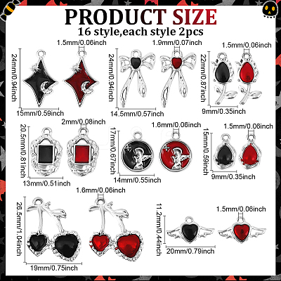 32Pcs 16 Styles Retro Alloy Enamel Pendants ENAM-PH0003-13-1