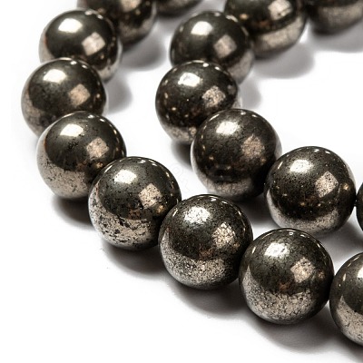 Natural Pyrite Beads Strands G-L031-10mm-01-1