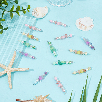 Natural Green Aventurine & Natural Sunstone & Natural Ametrine & Cherry Quartz Glass Chip & Acrylic Heart & Imitation Round Pearl Beaded Connector Charms PALLOY-GO00061-1