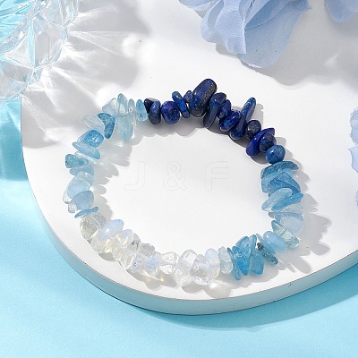 Natural Aquamarine Chips Beaded Stretch Bracelets for Women BJEW-TA00557-04-1