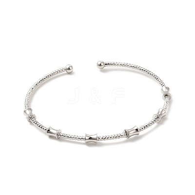 Rack Plating Brass Drum Beaded Open Cuff Bangle for Women BJEW-E073-07P-1