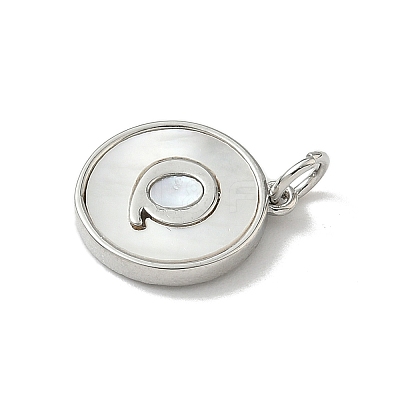 Brass Pave Natural Shell Flat Round with Letter Charms KK-Z115-13P-Q-1