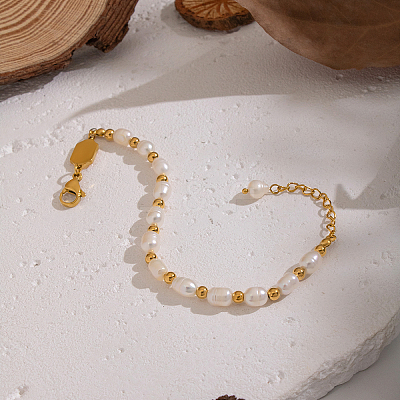 Natural Freshwater Pearl & Stainless Steel Beaded Bracelets for Women XK1851-1
