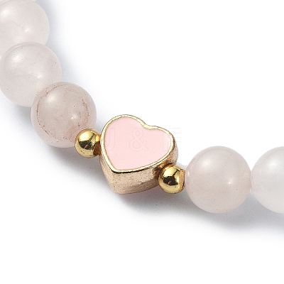 Natural Rose Quartz Round Beaded Stretch Bracelets BJEW-JB09881-06-1