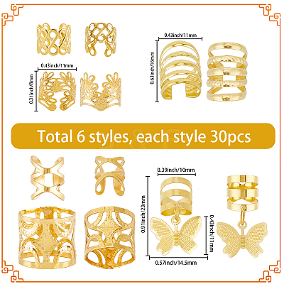 180Pcs 6 Styles Iron & Alloy Dreadlocks Beads Hair Decoration FIND-SC0020-47-1