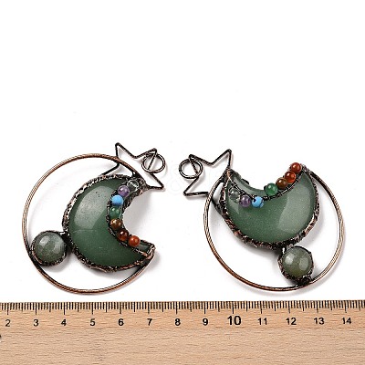 Natural Green Aventurine Brass Star Moon Big Pendants G-H316-01R-04-1