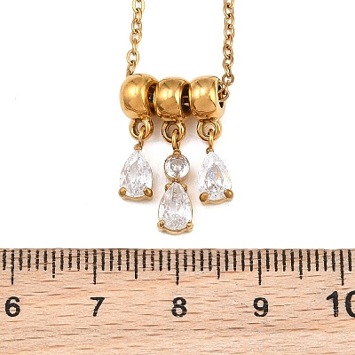 304 Stainless Steel Pave Clear Cubic Zirconia 3 Teardrop Pendant Necklaces for Women SA-CBABBA6-01G-1