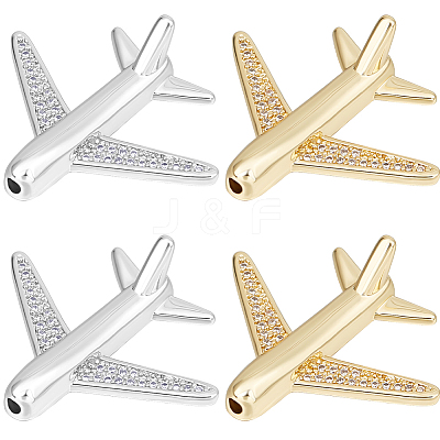 8Pcs 2 Colors Brass Micro Pave Cubic Zirconia Airliner Beads ZIRC-BBC0002-58-1