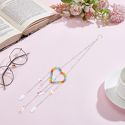 1Pc Colorful Glass Beaded Woven Net Suncatchers AJEW-CY0001-95A-1