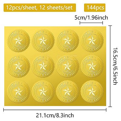 12 Sheets Self Adhesive Gold Foil Embossed Stickers DIY-WH0451-032-1
