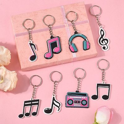 8 Pcs 8 Styles PVC Pendant Keychains KEYC-YW0001-25-1