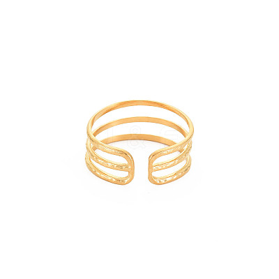 Ion Plating(IP) 304 Stainless Steel Triple Line Open Cuff Ring for Women X-RJEW-S405-232G-1