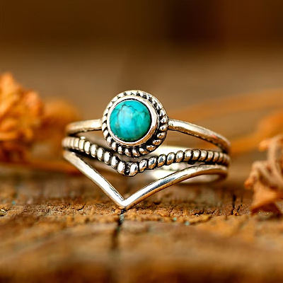 Alloy and Synthetic Turquoise Finger Rings FS-WG19095-03-1