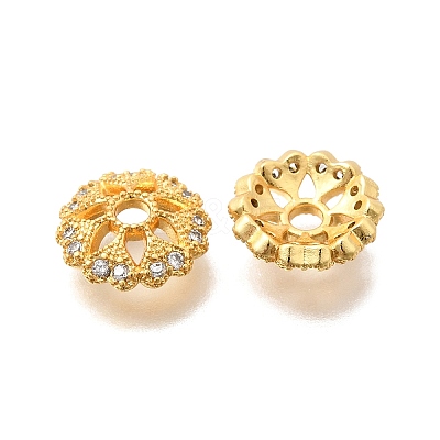 Brass Micro Pave Clear Cubic Zirconia Bead Caps KK-G600-11G-1