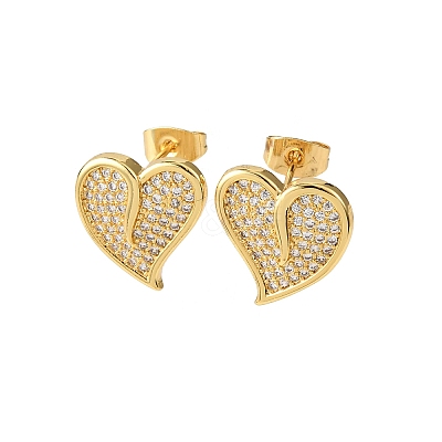Heart Brass Micro Pave Cubic Zirconia Stud Earrings EJEW-B153-19G-02-1