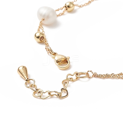 Natural Pearl Beaded Double Layer Multi-strand Bracelet BJEW-TA00243-1