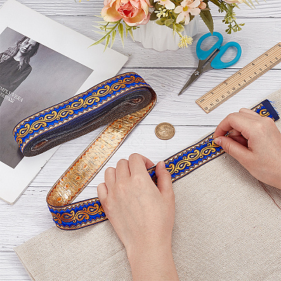 Ethnic Style Polyester Jacquard Leaf Ribbons SRIB-WH0011-198A-1