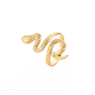 Ion Plating(IP) 304 Stainless Steel Snake Wide Open Cuff Ring for Women RJEW-S405-160G-1