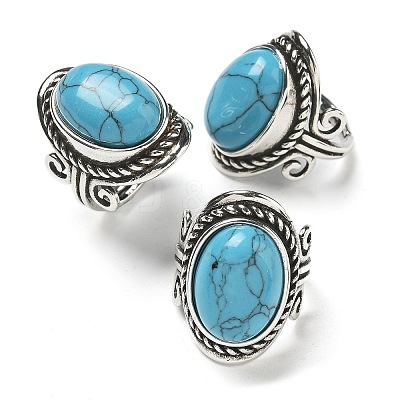 Synthetic Turquoise Adjustable Rings RJEW-I108-01AS-15-1
