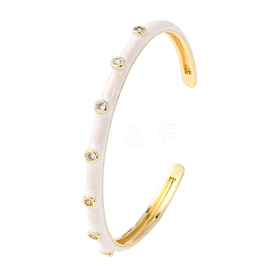 Brass Micro Pave Clear Cubic Zirconia Cuff Bangles for Women BJEW-A163-02G-02-1