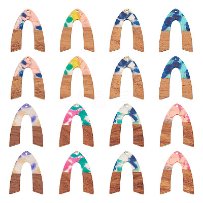 16Pcs 8 Colors Resin and Walnut Pendants FIND-TA0006-36B-1