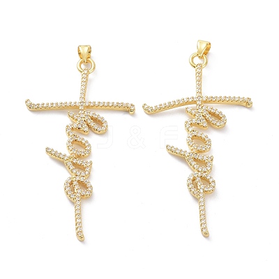 Brass Micro Pave Clear Cubic Zirconia Pendants KK-D004-25G-1