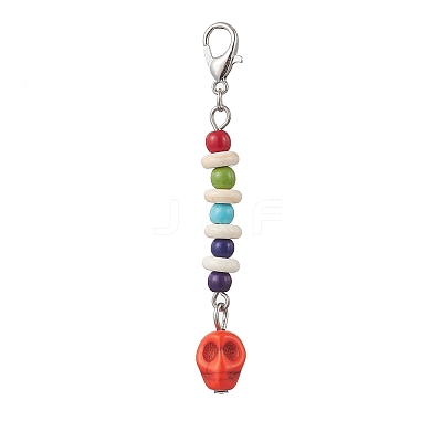 Dyed Synthetic Turquoise Halloween Skull Pendants Decorations HJEW-JM03902-1