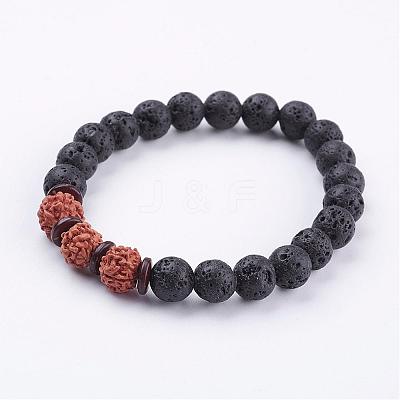 Lava Rock Beaded Stretch Bracelets BJEW-P162-01B-1