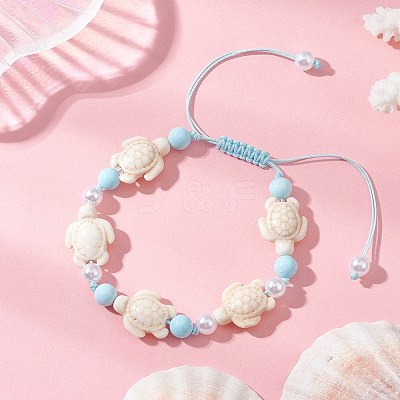 Adjustable Synthetic Turquoise & Natural Howlite Braided Bead Bracelets for Womem BJEW-JB13654-1