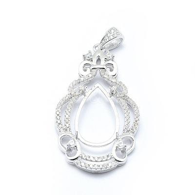 Anti-Tarnish Rhodium Plated 925 Sterling Silver Pendant Cabochon Open Back Settings STER-P044-02P-1