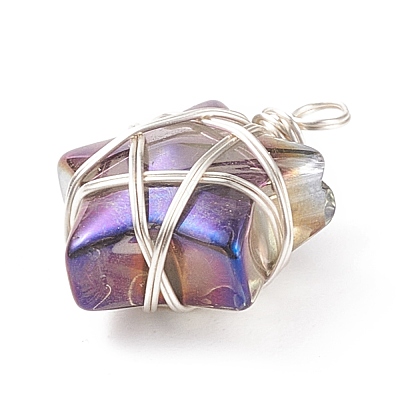 Wire Wrapped Electroplate Glass Charms PALLOY-JF01649-02-1