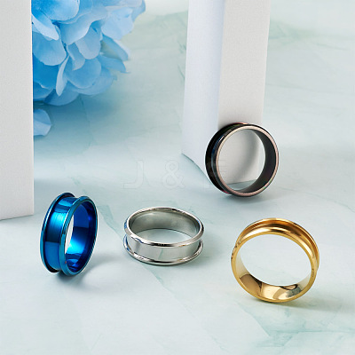 4 Colors Stainless Steel Grooved Finger Ring Settings STAS-TA0001-26E-1