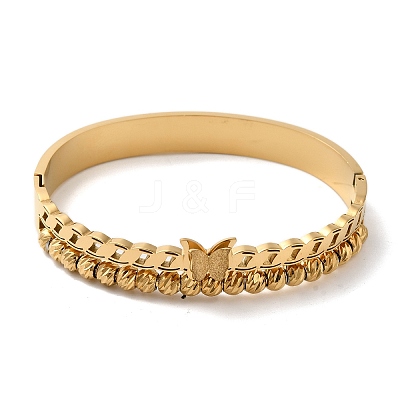 Stainless Steel 2 Lines Butterfly Hinged Bangles for Women BJEW-G719-21G-1