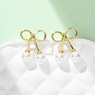 Cherry Brass ABS Plastic Pearl Stud Earrings EJEW-U062-03G-01-1