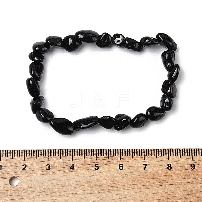 Natural Black Tourmaline Bead Stretch Bracelets BJEW-K213-36-1