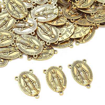 Holy Oval Carved Virgin Mary Tibetan Style Alloy Chandelier Component Links TIBEP-LF0961YKG-AG-LF-1