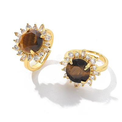 Sunflower Natural Tiger Eye Finger Rings RJEW-B113-03G-04-1
