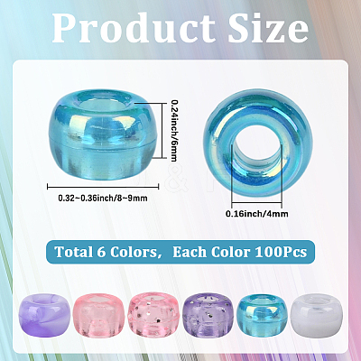 600Pcs 6 Colors Opaque & Tansparent Acrylic European Beads MACR-SC0002-02B-1
