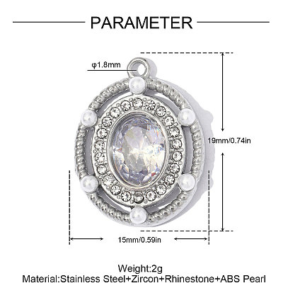 304 Stainless Steel Micro Pave Clear Cubic Zirconia Pendants CU-OY002-22P-01-1
