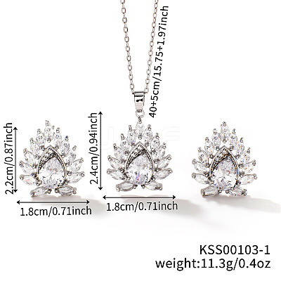Chic Geometric Brass Rhinestones Stud Earrings & Necklaces for Woemn RP4250-3-1