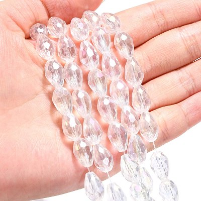 1Strand Electroplate Glass Faceted Teardrop Beads Strands X-EGLA-D015-12x8mm-01-1